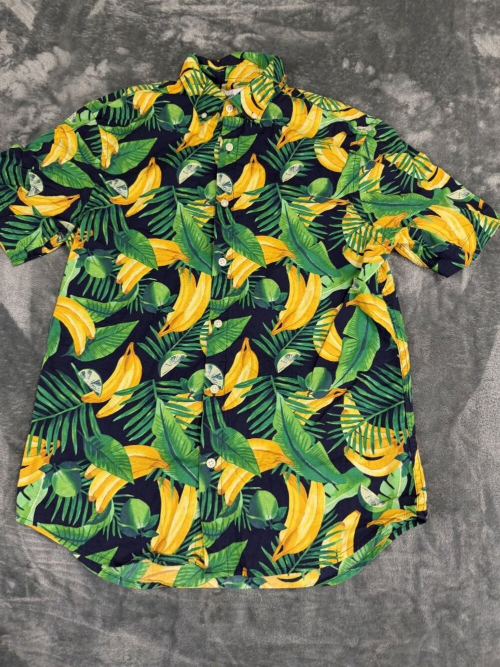 Old Navy Mens Green & Yellow Tropical Banana Print Slim Fit Button-Up Shirt M